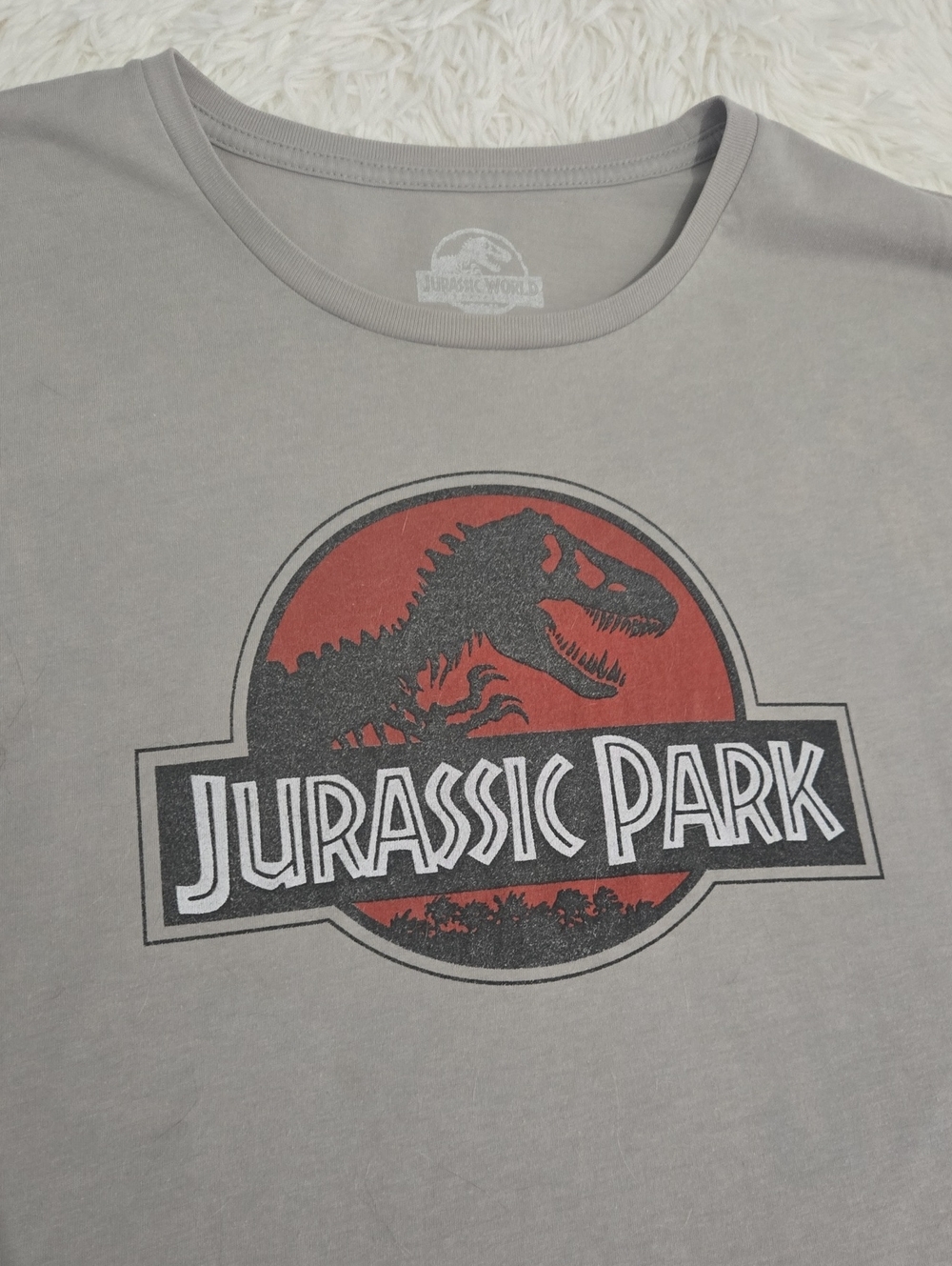 Jurassic Park Logo Tee in Light Gray with Red & Black Distressed Graphic SizeXXL
